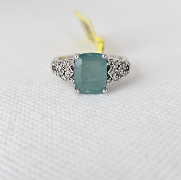 RARE Natural Grandidierite & Diamond 💍 Platinum over Sterling Silver Sz 7! New - Picture 4 of 10